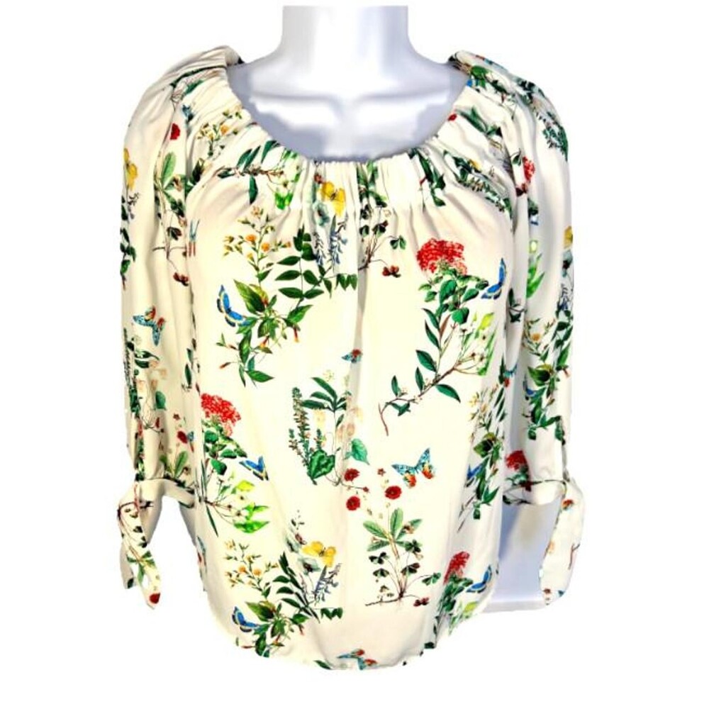 Express Women's White and Green Blouse